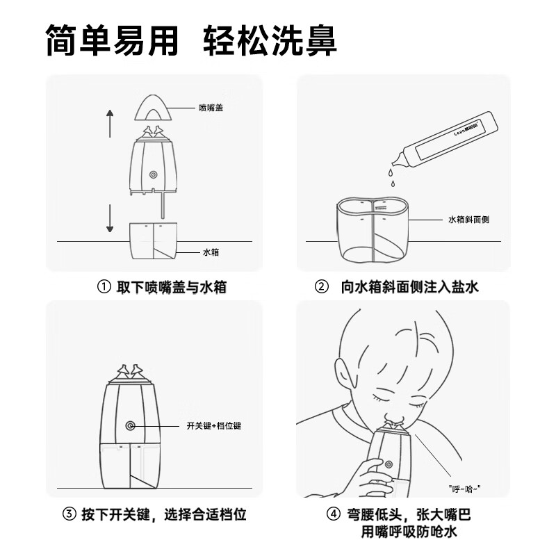 lean顺丰乐恩鼻哈哈洗鼻器儿童鼻腔清洗吸鼻器鼻窦炎鼻炎鼻塞生理盐水 【儿童医院研发】正负压电动洗鼻器+30支洗鼻液