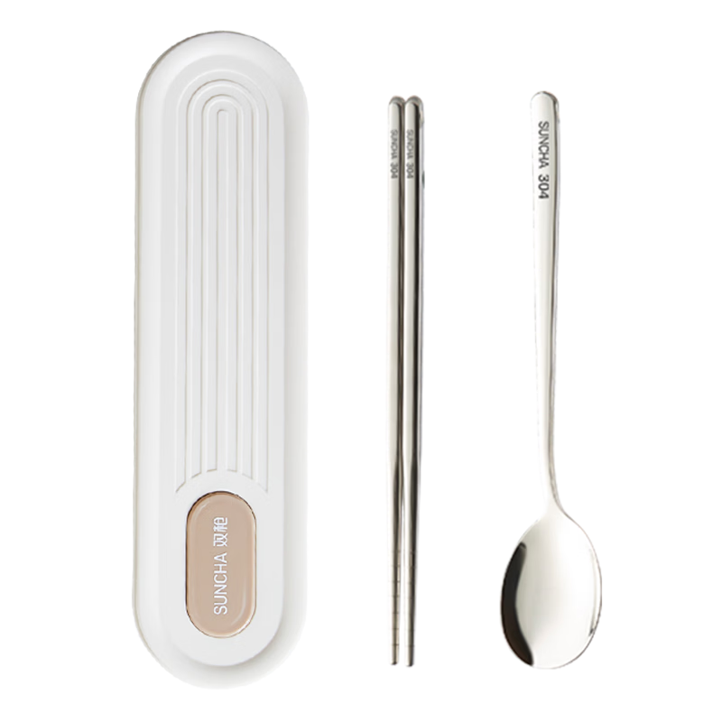 双枪食品级304不锈钢便携餐具筷子个人专用学生成人筷勺盒 两件套