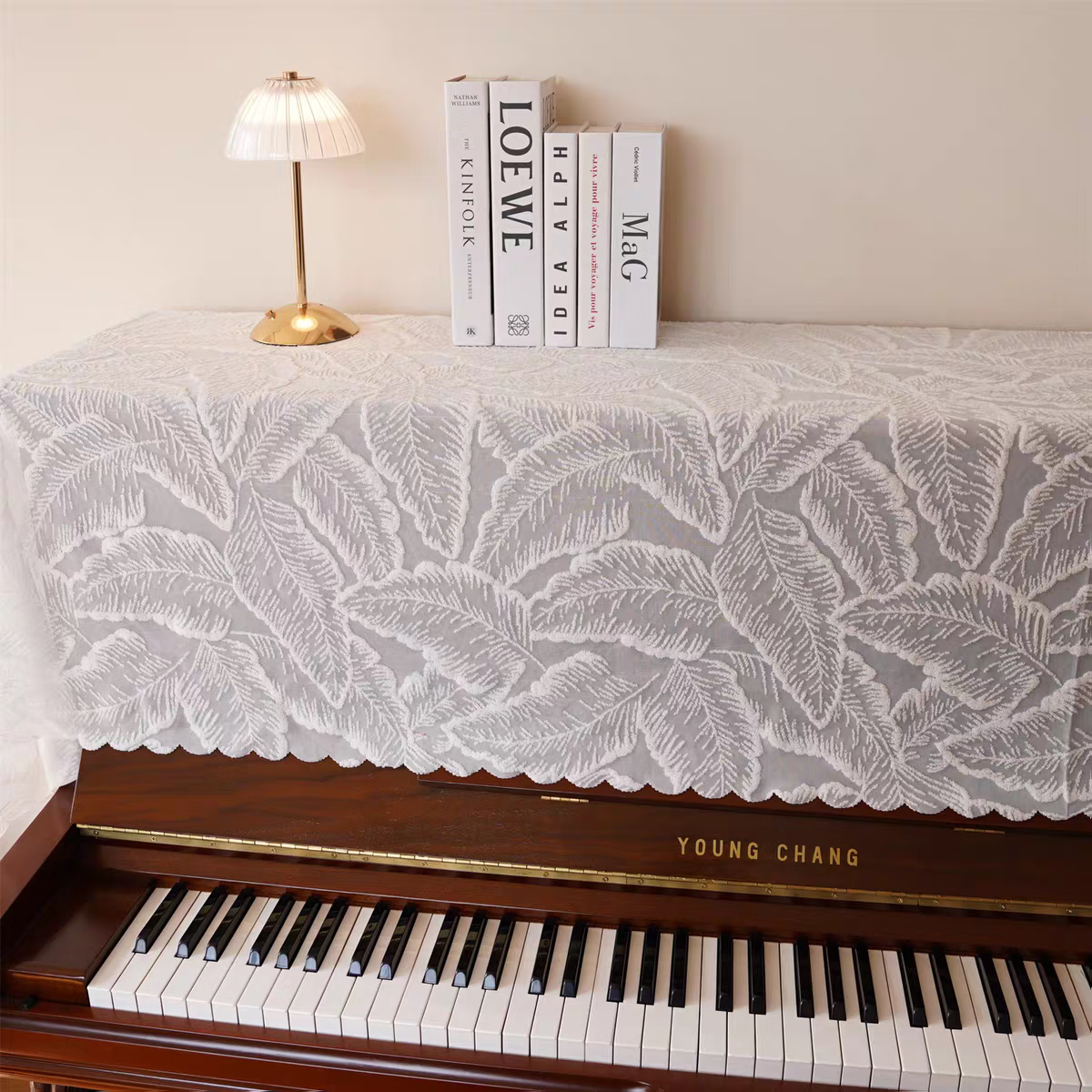 钢琴罩防尘罩盖巾现代简约钢琴罩半罩钢琴巾全罩防尘蕾丝盖布通用 羊绒纱 90*200cm通用琴顶盖巾
