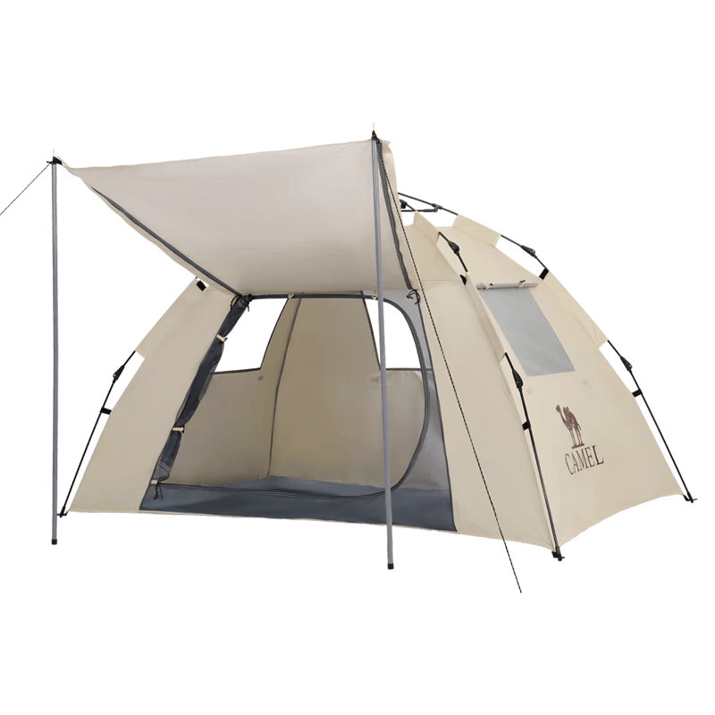 駱駝（CAMEL）戶外帳篷2-3人便攜可折疊自動(dòng)速開銀膠防曬防雨公園野餐露營(yíng)裝備 珠光白 帶2門桿 涂銀防曬 7682