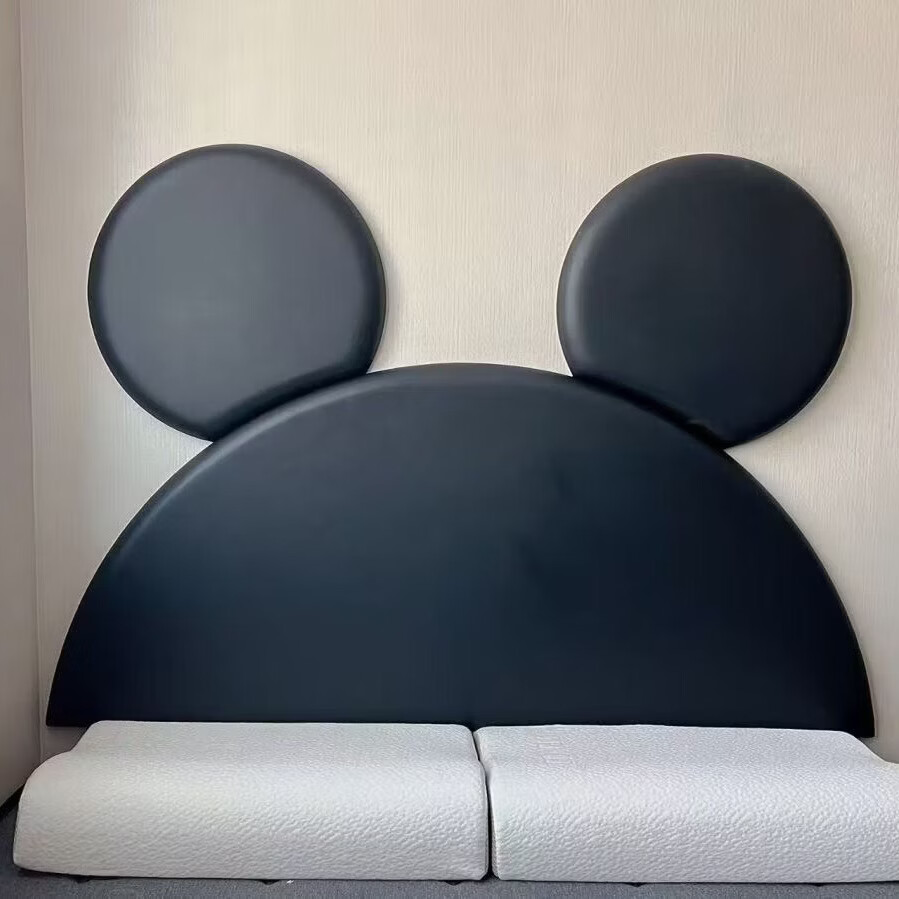 儿童房床头软包贴榻榻米墙围软包实木自粘炕围靠背垫卧室防撞靠垫 深蓝米奇【猫抓皮】 长100厘米*50厘米（半圆高）*3.8厘米厚