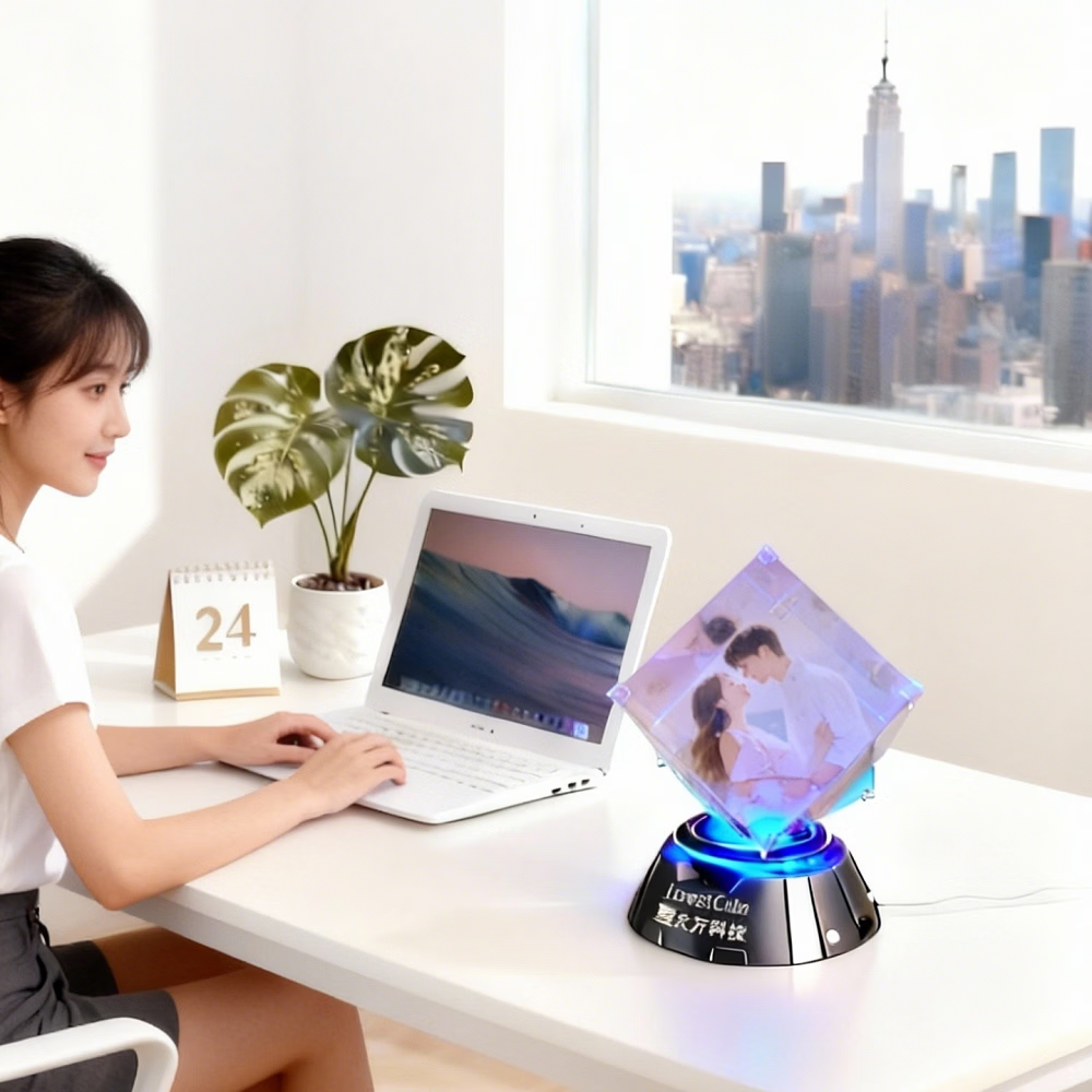 水晶立方照片定制DIY照片香薰摆件灯光投射摆件送爱人送同学礼品