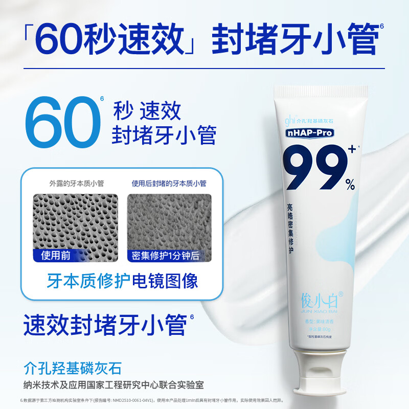 俊小白牙膏羟基磷灰石修护牙釉质防蛀固齿亮皓密集99官方旗舰店正品 【王牌组合】修护80g*1支+色修100g*1支