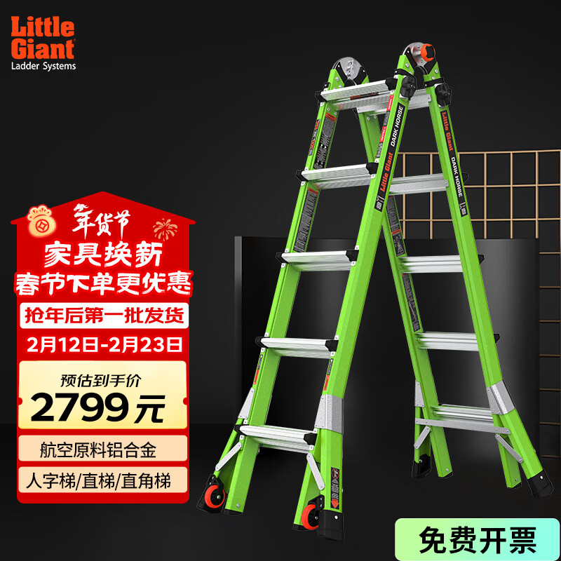 雷都捷特（LittleGiant）小巨人梯子玻璃钢绝缘梯多功能伸缩升降梯消防直梯人字梯电力电工 玻璃钢绝缘五步梯16122（人字梯2.64m 直梯5.79m）