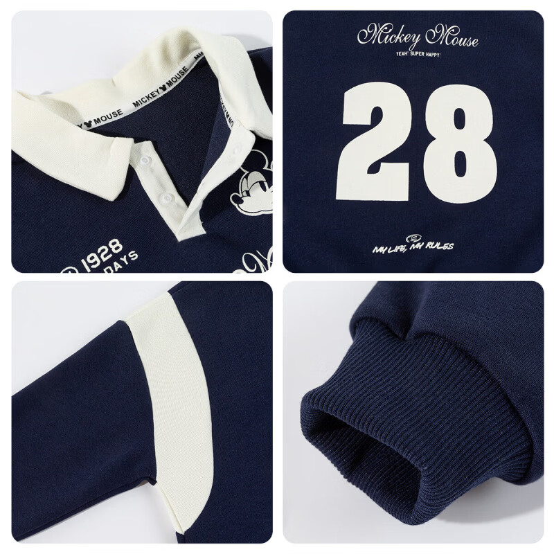 迪士尼(Disney)男童休闲运动耐磨卫衣春秋季学院风潮酷穿搭童装拼色卫衣26年新款 藏青Polo领 150 (建议10-12岁身高140-150cm)