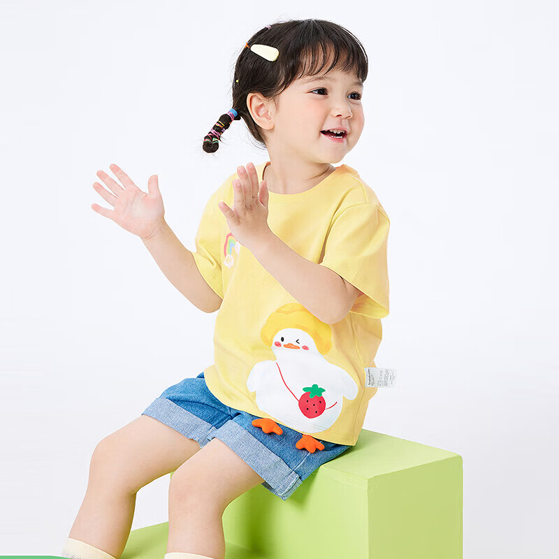 巴拉巴拉童装宝宝短袖t恤婴儿男童女童上衣夏装甜美时尚洋气清新衣服萌 淡黄31407-208225117023 120