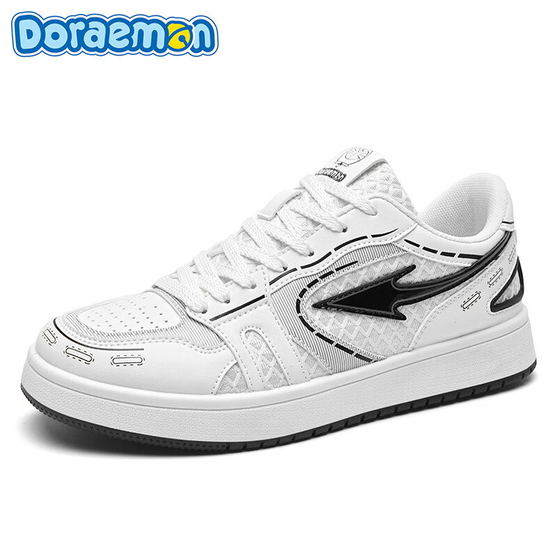 哆啦A梦板鞋男鞋春季2026新款潮流撞色舒适透气低帮厚底休闲鞋子男款 复古白 39