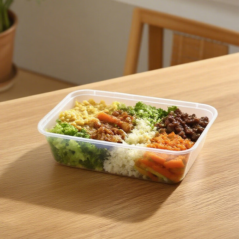 稷王谷一次性饭盒500ml长方餐盒*300套透明塑料加厚带盖打包盒餐具 【500ml长方餐盒】300套装
