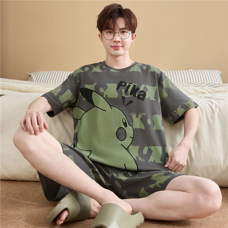 起润猴大码睡衣男士夏季纯棉短袖卡通学生青少年全棉圆领夏天家居服套装 LML1873# 5XL 标准【建议身高188CM左右，体重220-250斤】