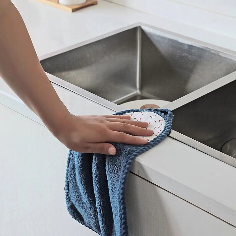 JEPOO可挂式珊瑚绒擦手巾 厨房清洁巾不易掉毛吸水洗碗布 5条装随机