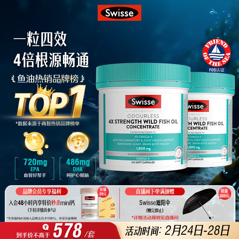 Swisse斯维诗4倍高浓度深海鱼油胶囊1800mg240粒 omega3DHA+EPA