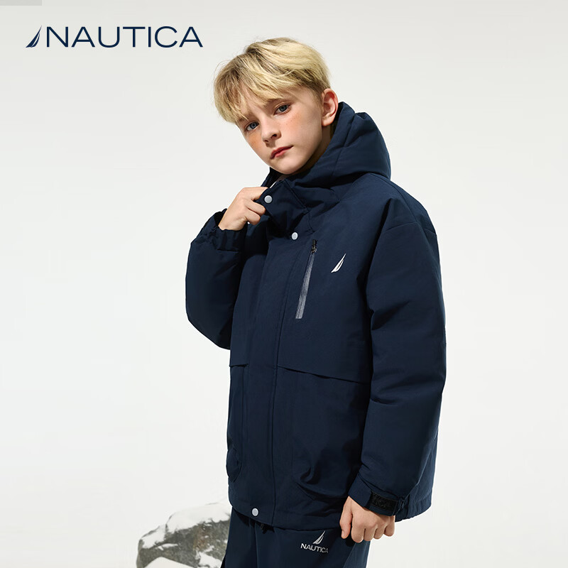 NAUTICA诺帝卡 童装男童女童冲锋户外秋冬季儿童羽绒服大童外衣三防雪壳 绿色 170