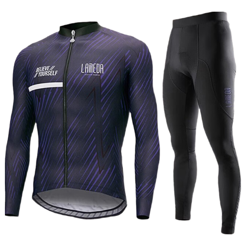 兰帕达（LAMEDA）5~10°秋冬骑行服男公路自行车骑行长袖上衣防风抓绒保暖外套静寂 魅力外套+防风抓绒长裤 L （120-139斤）