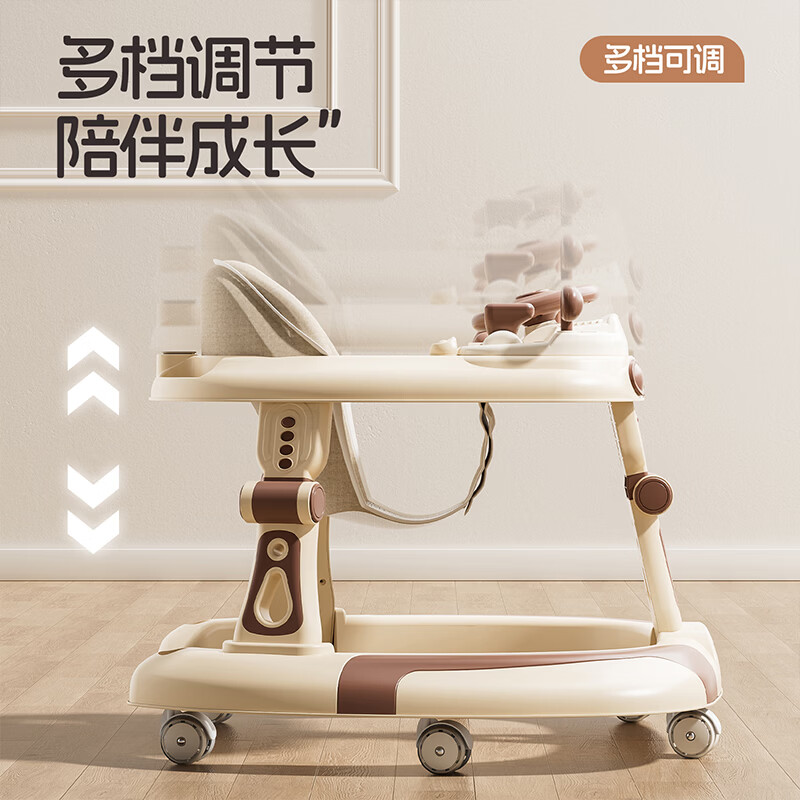 顽皮熊2026新款学步车防O型腿婴幼儿6到18个月多功能防侧翻可折叠 911灰色至尊款【餐盘+音乐盘+手推+脚垫+棚】