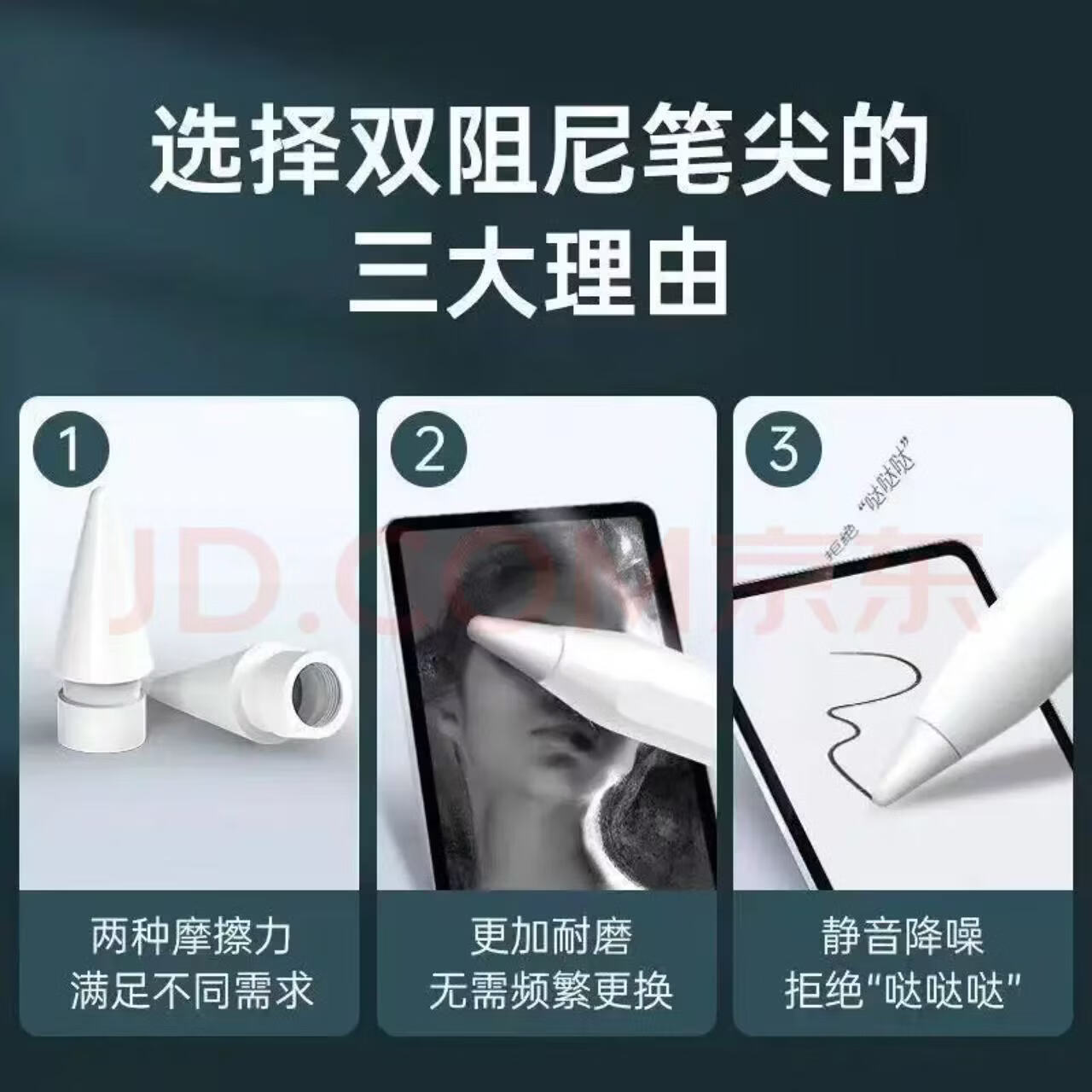 富有酷骑适用Apple pencil pro静音阻尼笔尖2B2H静音耐磨苹果ipad一代二代双阻力笔尖 白色笔尖6个装