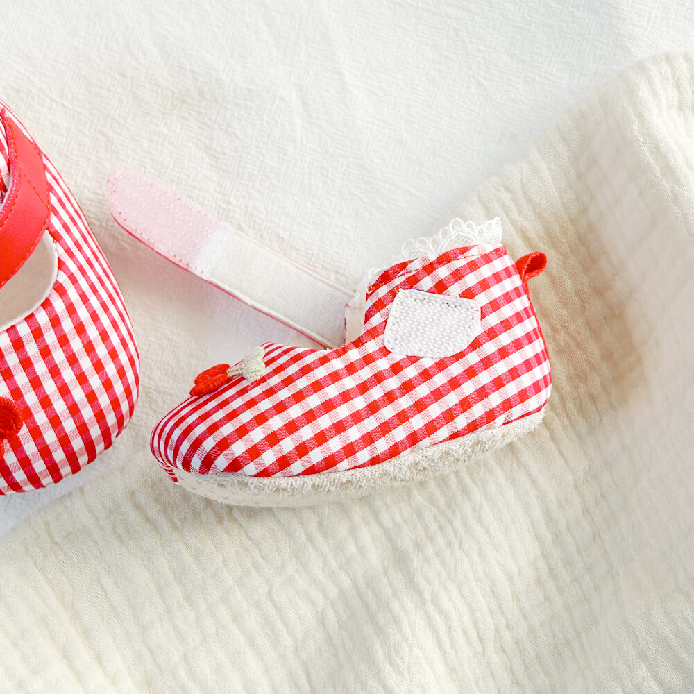 春秋款婴幼儿0-6-12月宝宝鞋女童公主鞋婴儿鞋单鞋软底不掉学步鞋 樱桃格子公主鞋 单层 15 内长12.5cm L码建议7-12个月