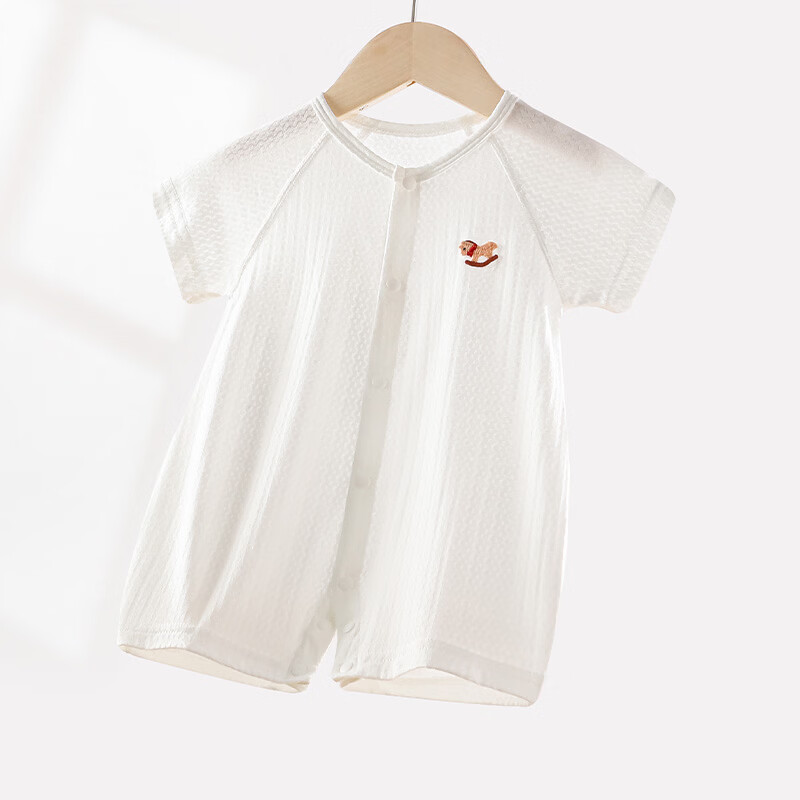 wua·wua婴儿短袖衣服夏季薄款透气宝宝连体衣幼儿睡衣洋气包屁衣夏装镂空 黄色 25度以上 90cm 【12-15月体重18-26斤】