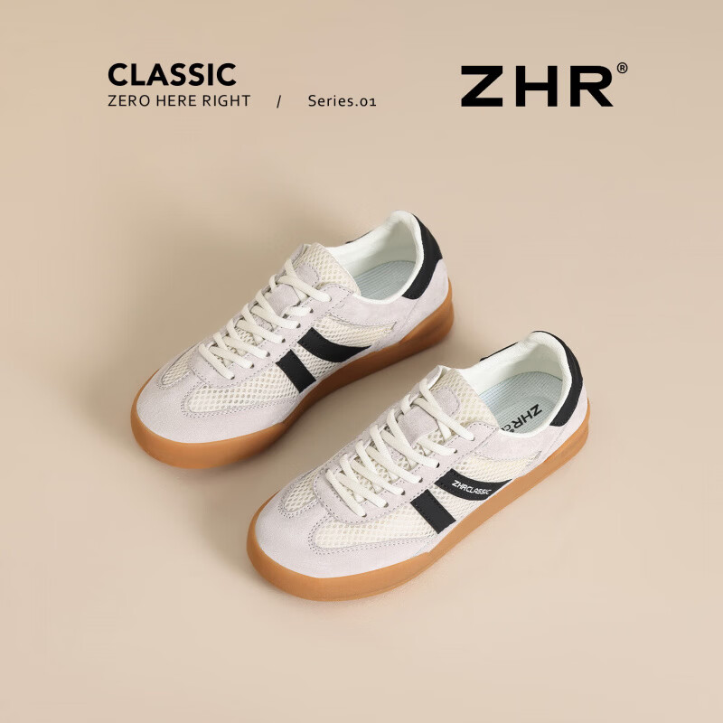 ZHR则则板鞋女网面透气休闲时尚德训鞋新款平底经典百搭系带小白鞋女 灰黑色 【网面四季款】 37