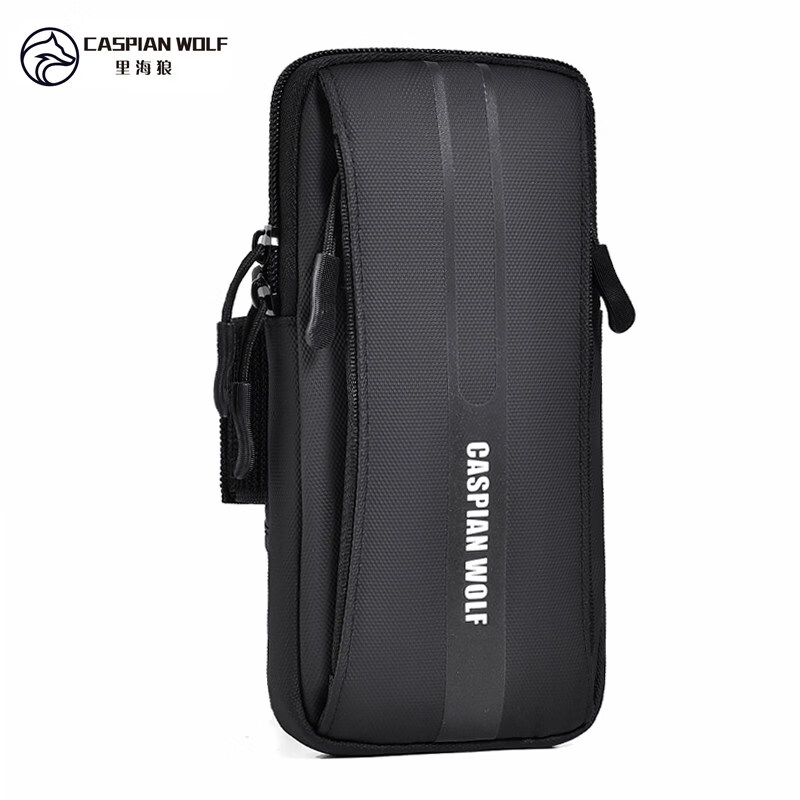 里海狼（CASPIAN WOLF）运动跑步手机臂包轻薄男女士三层防泼水健身臂套薄款手腕手机袋 酷黑色