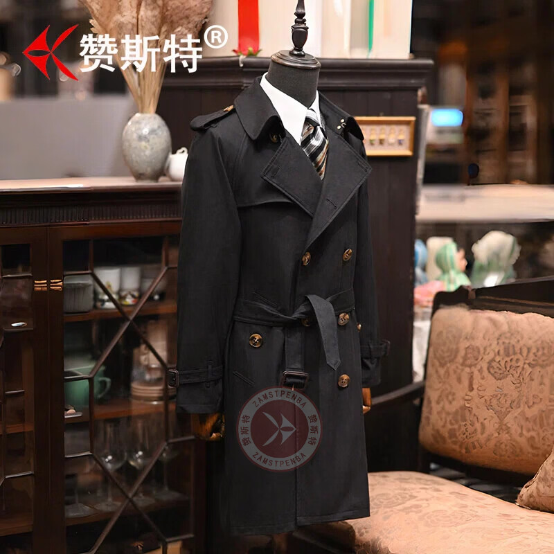 赞斯特品牌春秋季男士trench coat加长款战壕风衣商务休闲大衣 深卡其【长款】 5XL