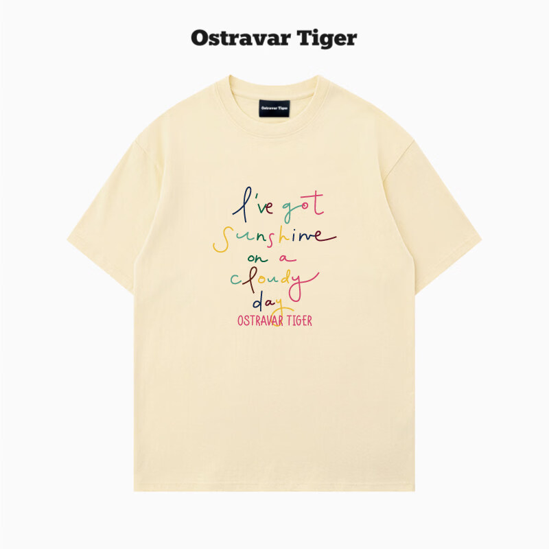 OSTRAVAR TIGER专柜新款 重磅限定潮牌2026春设计感宽松纯棉短袖女t恤上衣 浅奶杏 3XL