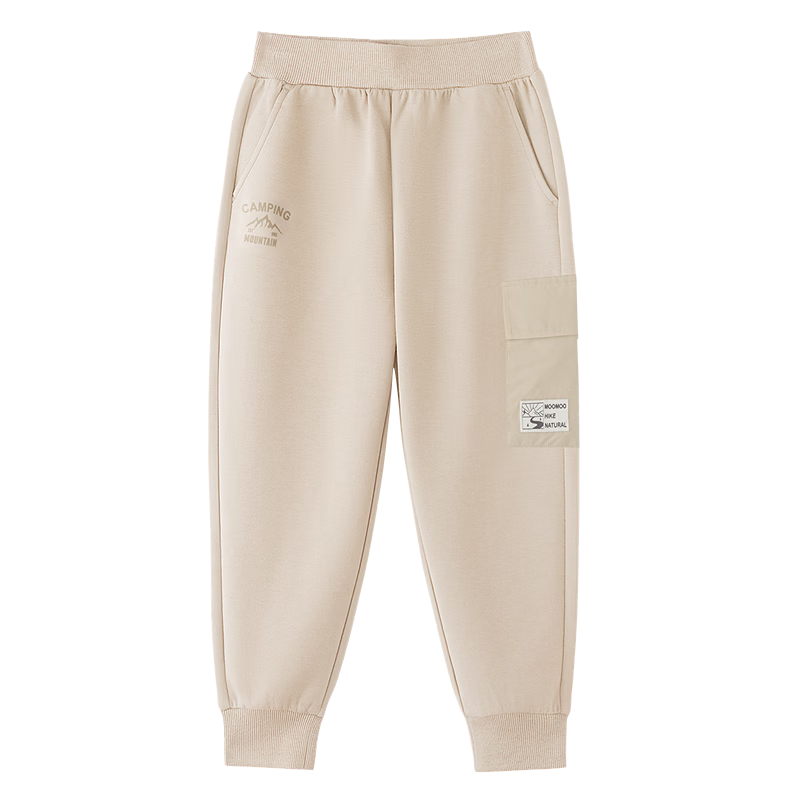 莫莫（Moomoo）美特斯邦威童裝針織長褲男童春新款潮流工裝口袋束腳兒童休閑褲 布丁杏 110 /53