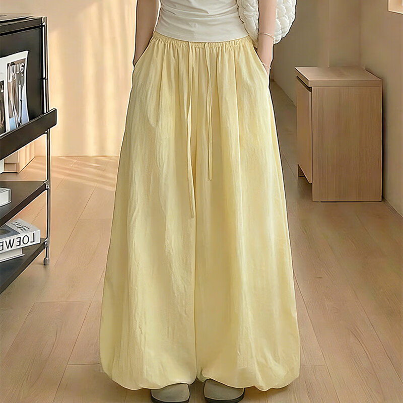 浪莎花苞裤裤女春夏季新款慵懒风宽松垂感阔腿裤小个子高腰显瘦休闲裤 黄色 【舒适柔顺】 S 【建议80-95斤】