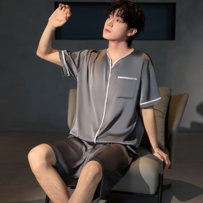 雪中飞冰丝睡衣男士夏天薄款短袖夏季款仿真丝绸套头家居服套装2026新款 NSCBF-珠光深灰-套头款 【缎面冰丝】 3XL 【建议160-175斤】