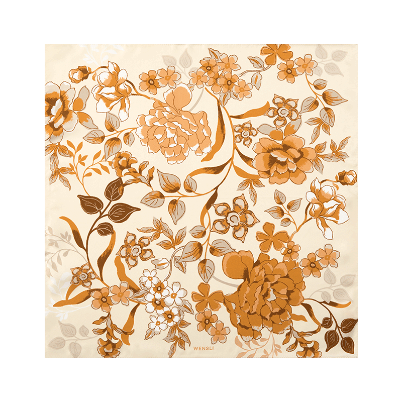 萬事利26春夏新品真絲絲巾雙面同色印花卷邊中方巾圍脖節(jié)日送禮盒繁花