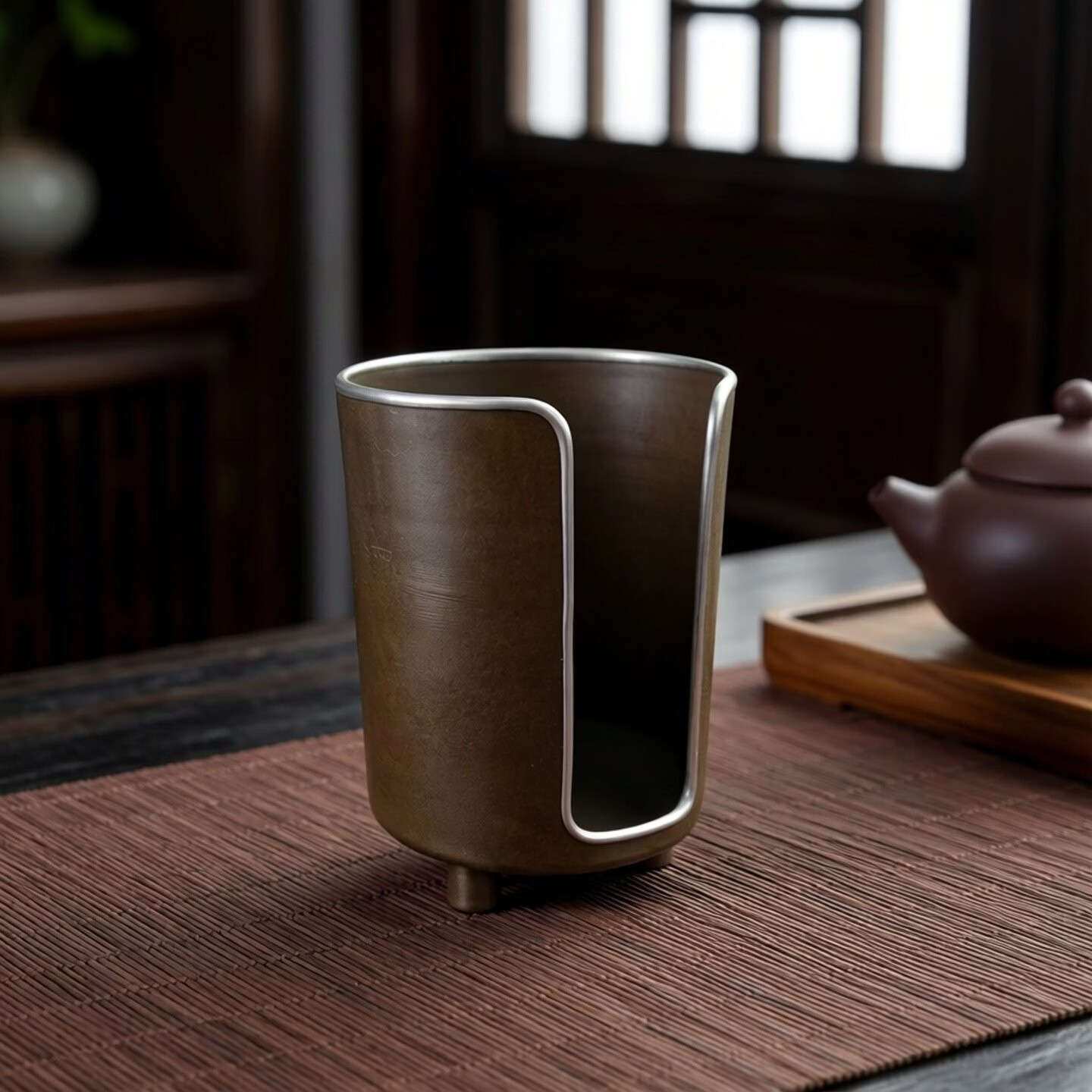 日式复古紫铜杯垫仓手工制作极简风茶具配件茶托功夫茶具配件 紫铜杯垫仓