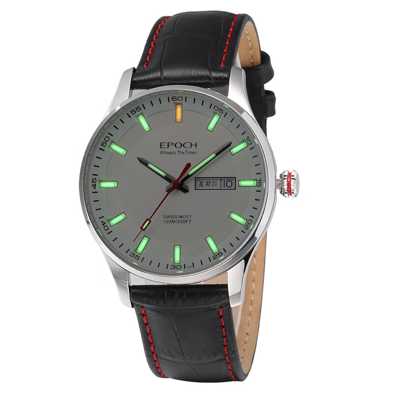 epoch艾保克自发光强夜光手表男士 石英月相h3灯腕表防水手表 双历款