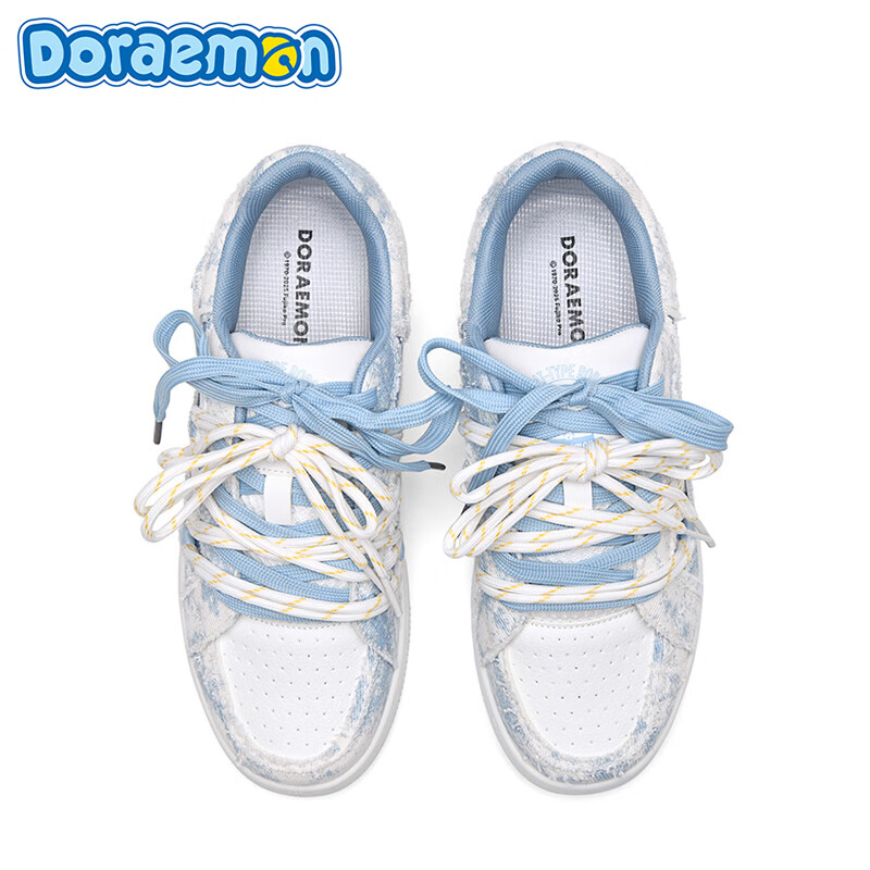 哆啦A梦板鞋男鞋2026春季新款低帮厚底潮鞋增高防滑耐磨运动休闲鞋子男 烟雨蓝 40