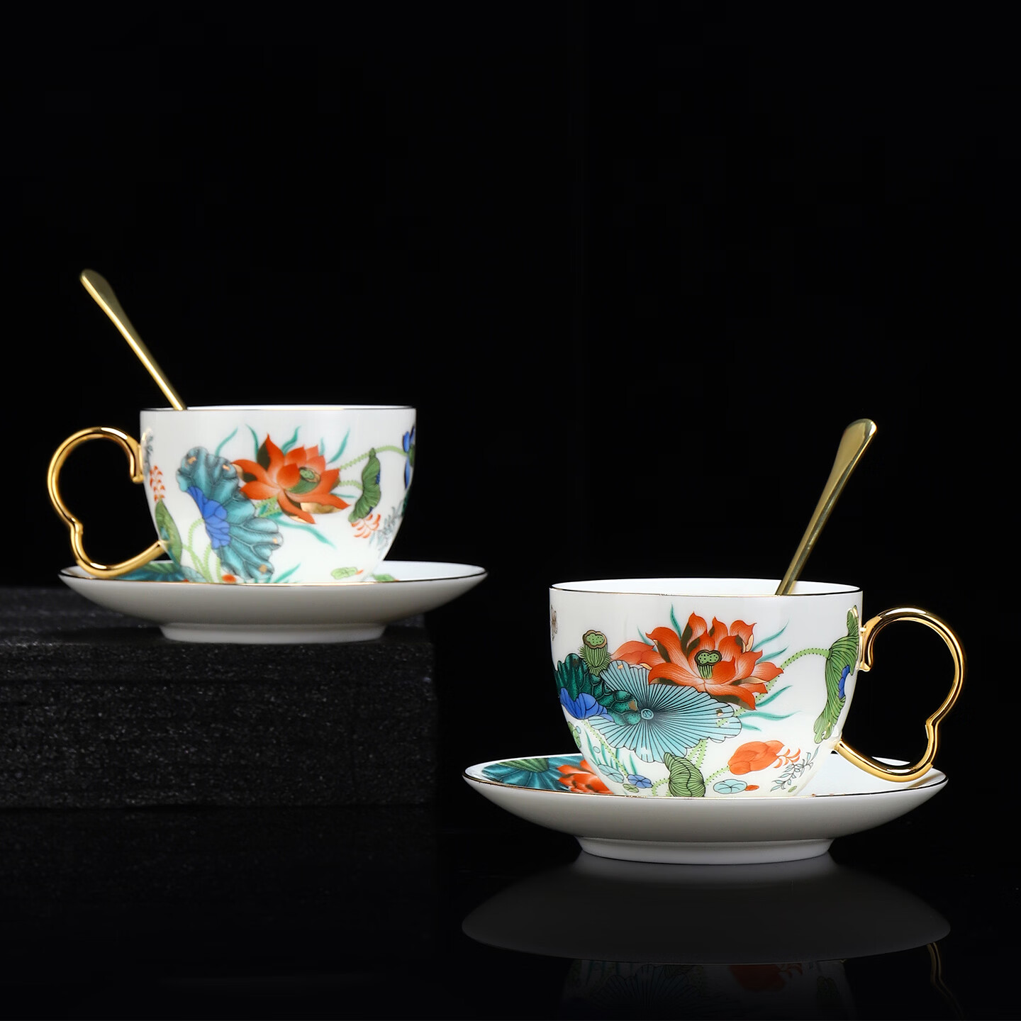 器美优品陶瓷咖啡杯碟套装高档精致下午茶拿铁茶杯对杯情侣新人新婚礼物 步步生莲咖啡杯碟4头套装