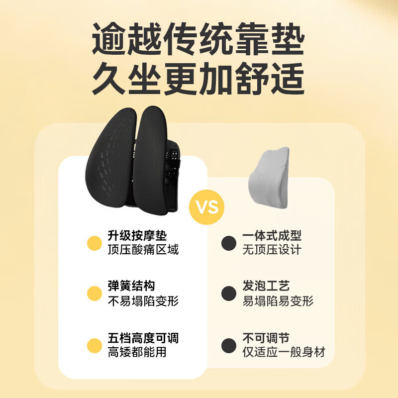 梦丝洛人体工学腰靠腰垫汽车靠背坐垫腰枕护腰办公室靠垫减压车座座靠垫 商务黑-网布款