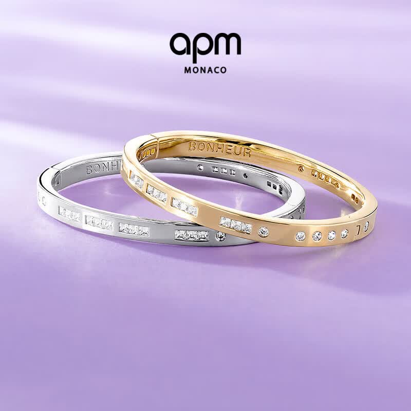 APM Monaco  BONHEUR摩斯密码手镯女金黄色首饰送女友闺蜜 M码 (16.5cm)