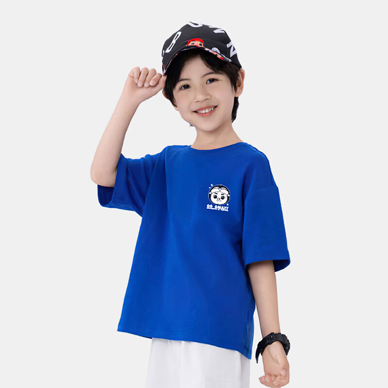 猪猪侠(GG·BOND)2026夏季新款儿童短袖T恤纯色100%棉印花A类圆领上衣潮 蓝色-20 150