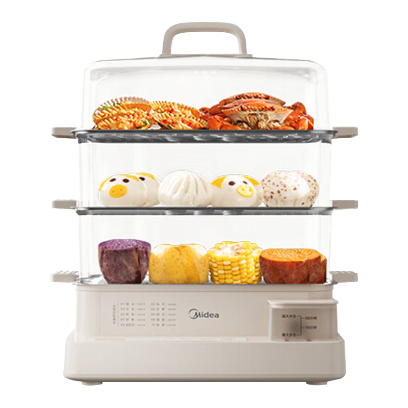 美的（Midea）电蒸锅 22L三层大容量电蒸锅 电蒸箱 家用蒸锅 多用途锅多功能锅蒸包子锅不锈钢全透视窗ZGC322301