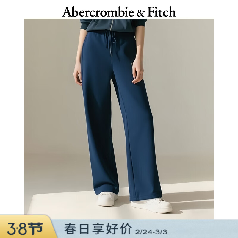 Abercrombie & Fitch美式复古抓绒经典LOGO直筒运动卫裤长裤25秋冬女装147-5115 海军蓝 L (165/84A)