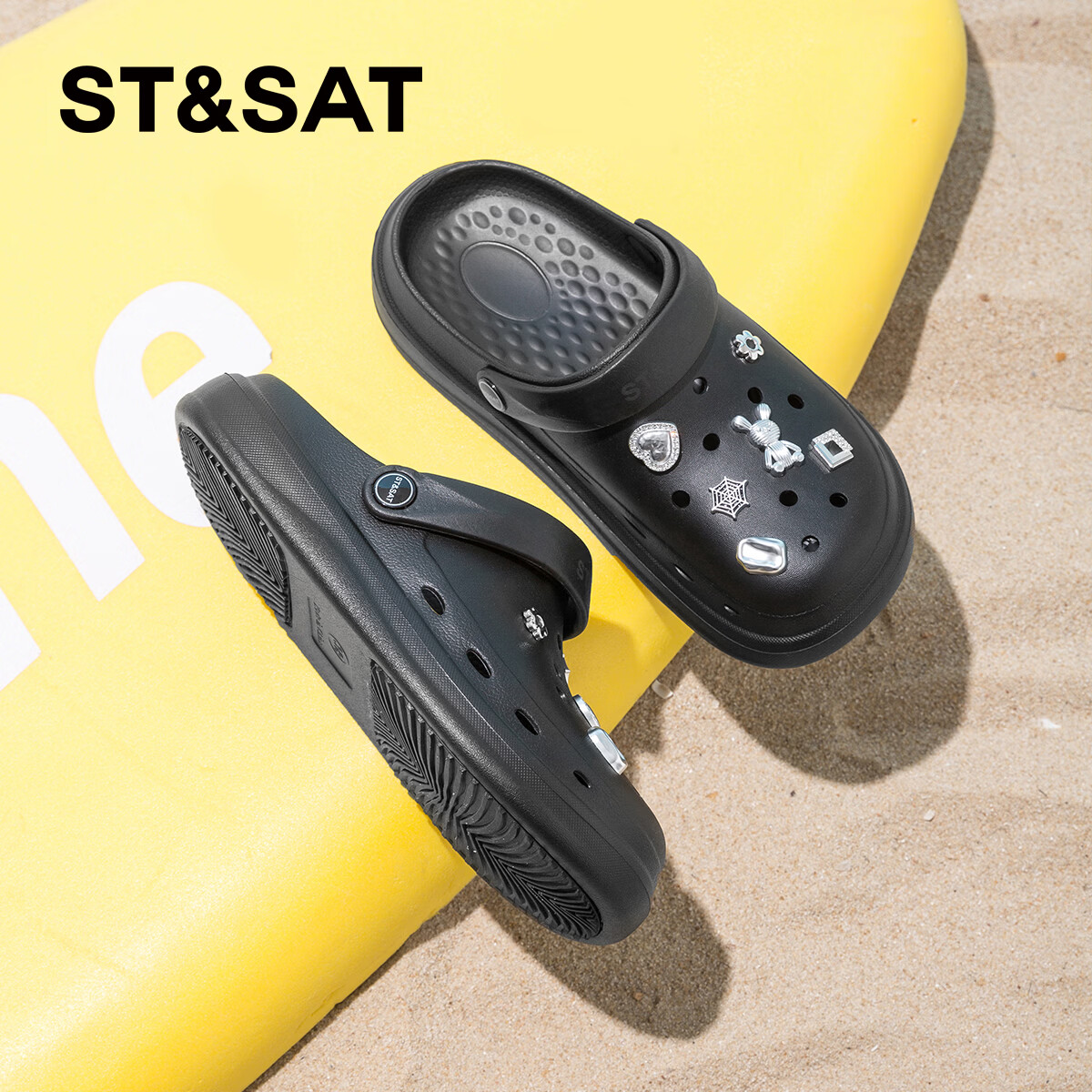 星期六（St&Sat）时尚百搭凉鞋夏季外穿套脚洞洞鞋防水一脚蹬沙滩鞋休闲拖鞋女鞋 黑色 【蜘蛛网】 37