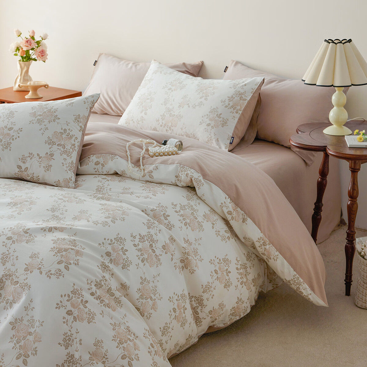 多喜爱家纺四件套全棉时尚花卉床品纯棉床单被套被罩三件套家用床上用品 【亲肤全棉套件】晨雾繁花 1.5米床 床单款 （被套203*229cm）