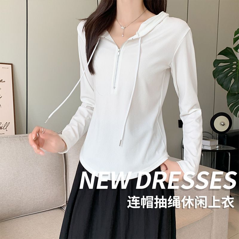 有只绵春款长袖T恤衫女装韩版修身显瘦上衣设计感白色燕尾卫衣女 黑色 L 95-110斤