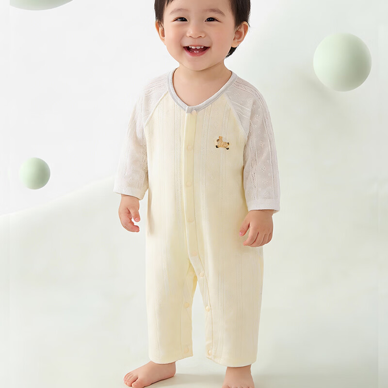 wua·wua婴儿连体衣夏薄款长袖宝宝睡衣纯棉a类婴幼儿衣服春季空调服四季 樱花粉 25度以上 80cm 80 6-12个月