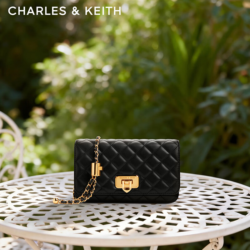 CHARLES&amp;KEITH经典菱格链条小方单肩斜挎包包女包生日礼物CK2-70160131 Black黑色 小包