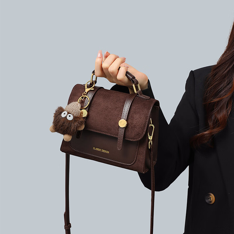 单支鸟包包女包秋冬棕拼色邮差包手提小方包高级感剑桥包百搭生日礼物