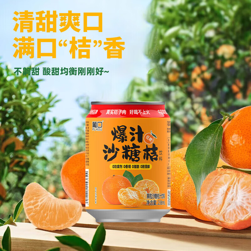 葡口（pukou）果肉饮料果汁0脂肪解腻饮料便携整箱 【爆汁砂糖橘】238ml*10罐 破损包赔