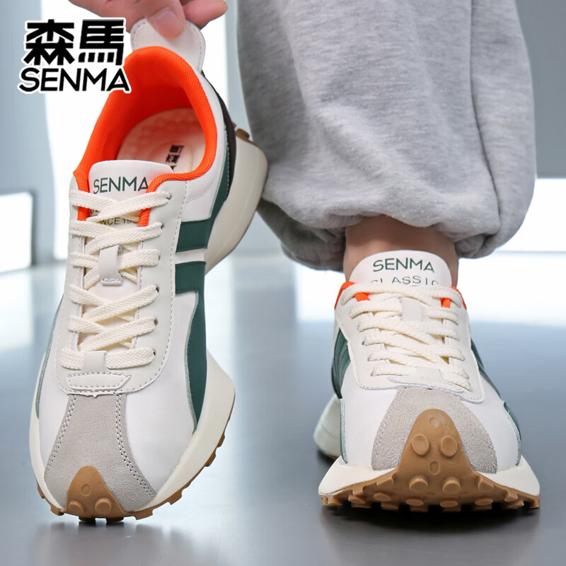 森馬（senma）男士厚底舒适跑步鞋低帮防滑轻便阿甘鞋时尚百搭休闲鞋 白绿 41