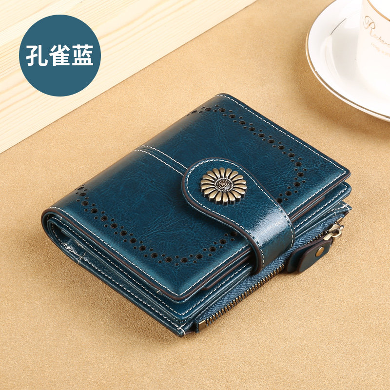 歌若拉（GERUOLA）2025女士薄款大容量零钱包多卡位小皮夹 孔雀蓝