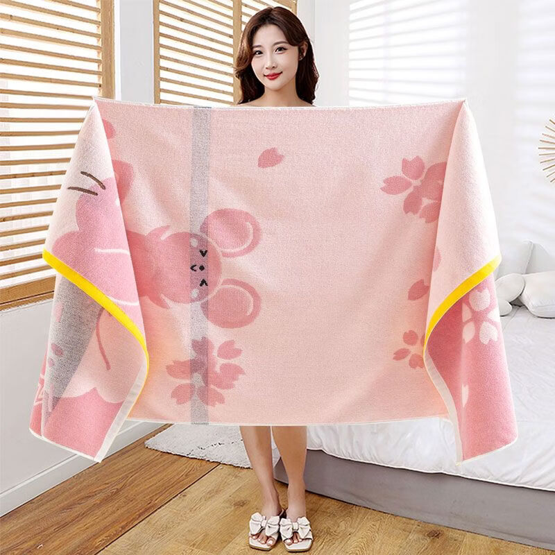 BEYZK纯棉100%浴巾男女专用成人全棉吸水柔软洗澡大毛巾裹巾儿童高档 团团圆圆粉色   百分百纯棉 70*140厘米