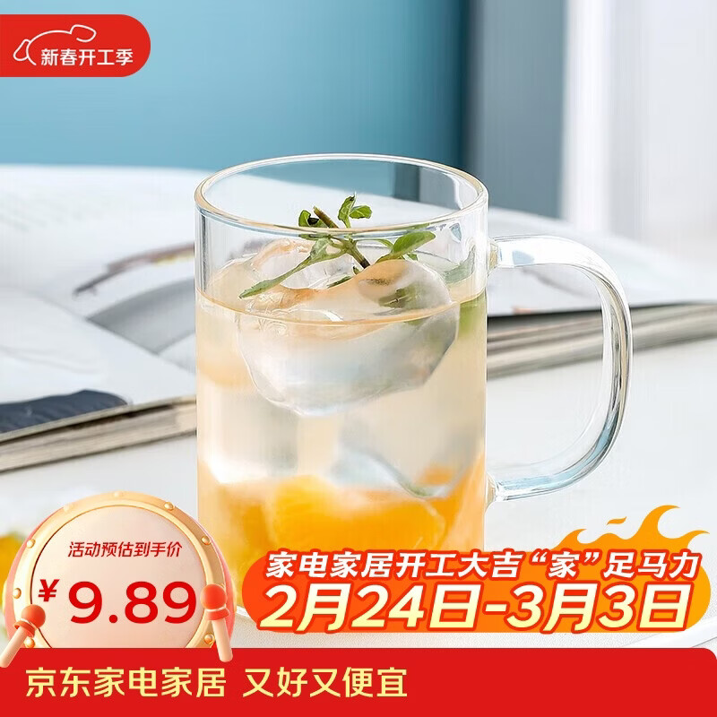 唯铭诺玻璃杯耐高温泡茶杯子男士办公室带把喝水杯单层高硼硅玻璃杯