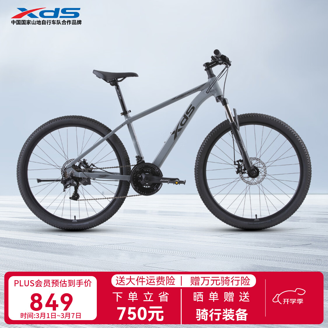 喜德盛（xds）山地自行车旭日310铝合金车架21速学生青少年成人入门通勤 石岩灰（26款） 17寸（适合身高165-180cm）